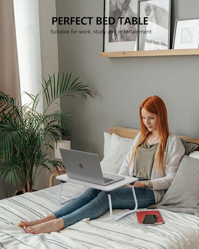 ZEAPTAC Laptop Bed Desk, Foldable Lap Desk, Portable Laptop Stand, Lightweight & Mini Table for Breakfast/Picnic/Drawing/Couch/Floor - White