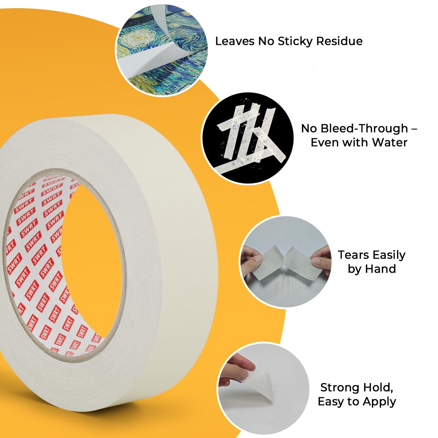 SWRT Masking Tape 0.75 Inch x 55 Yards, Pack of 4 Rolls, Adhesive Painting Tape Bulk for General Purpose Beige White Color, Paper Tape for Painting, Crafting, School Stationery, Arts, Home Use etc