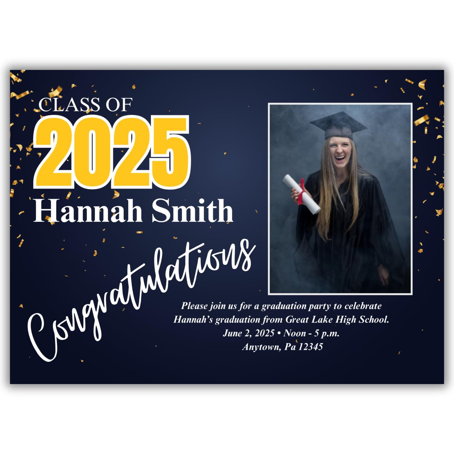 Copy King Personalized Class of 2025 Graduation Party Photo Card 5x7 (Custom Announcements & White Envelopes) - Set of 25