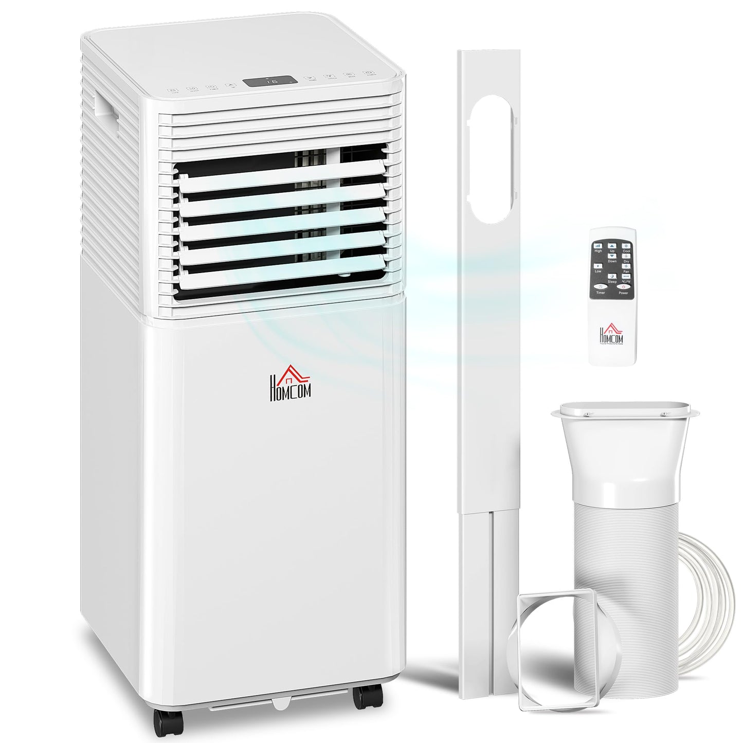 HOMCOM 10000 BTU Mobile Portable Air Conditioner for Rooms Up to 441 Sq.Ft., 4-in-1 AC Unit with Cooling, Dehumidifier, Fan, Sleep Mode, Remote, 24H Timer, LED Display, Window Installation Kit, White