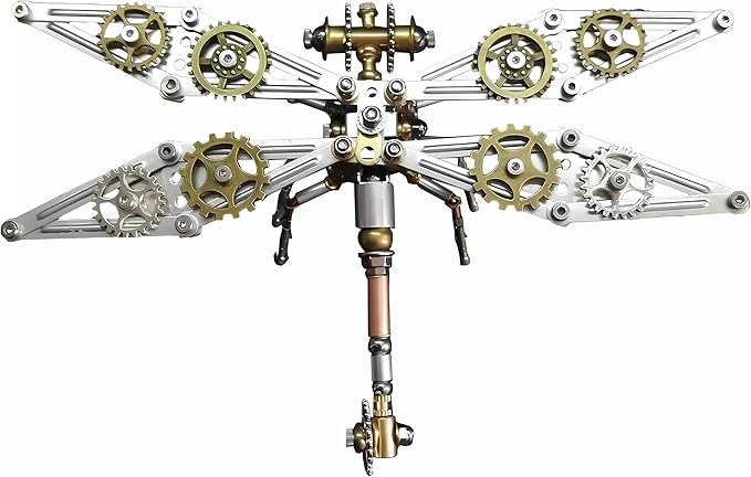 Mechanical Metal DIY 3D Dragonfly Model Insect Brass Puzzle Steampunk Electric Mechanical, Assembly DIY Gift Craft Hobby for Men (Dragonfly B)