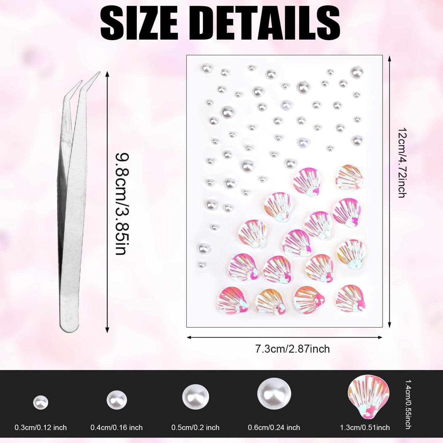 3/4/5/6 mm 61pcs Face Gems Stickers, with Pearl Round Diamond Jewels Diamonds Gemstones Stickers Festival Pink Shells Makeup Fac