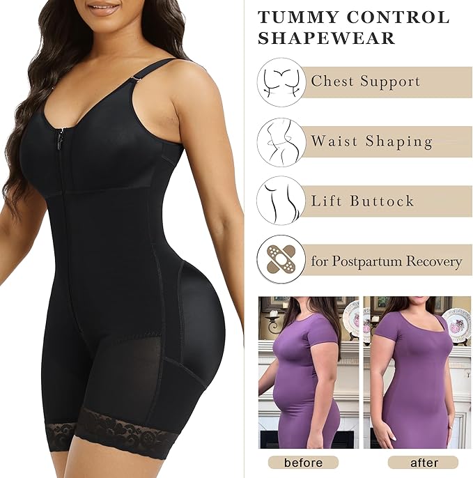 YIANNA Fajas Colombianas Moldeadoras Postpartum Shapewear for Women Tummy Control Butt Lifter Body Shaper with Zipper Crotch