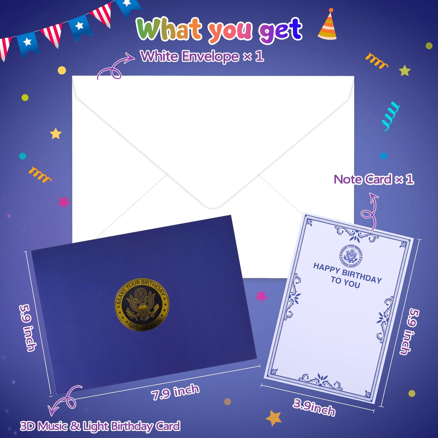 Birthday Card, Musical Pop Up Greeting Cards w Light, Blow Out Candle & Play Happy B-day Music Pop Up Card, Greeting Cards Gifts for Him or Her (Birthday Song, Presidential Blessings & Surprise)