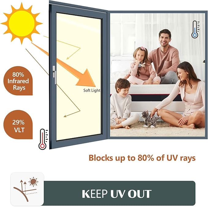 Filmgoo Window Privacy Film One Way Daytime Mirror Tint Treatments UV Heat Control Vinyl Stickers Sun Block Glass Paper Door Covering Reflective,Gold Silver,29.5 Inch x 6.5 Feet