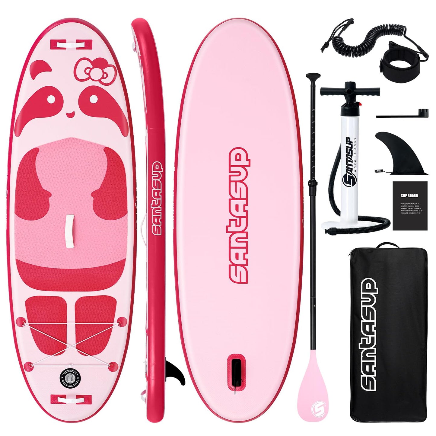 Santasup Kids Inflatable Paddle Board, 8ft Blue Panda with Paddle Board Accessories, Stand Up Paddle Board Durable, Stable Design, Wide Non-Slip Deck, Hand Pump for Youth & Kids