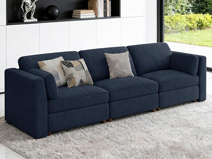 CUGOAO 118'' Modular Sectional Sofa, Oversized, Sectional Couch, Deep Seat Chenille Cloud Couch Sofa, Removable Cover, Mordern Upholstered Couches for Living Room, Apartment, Office, Blue