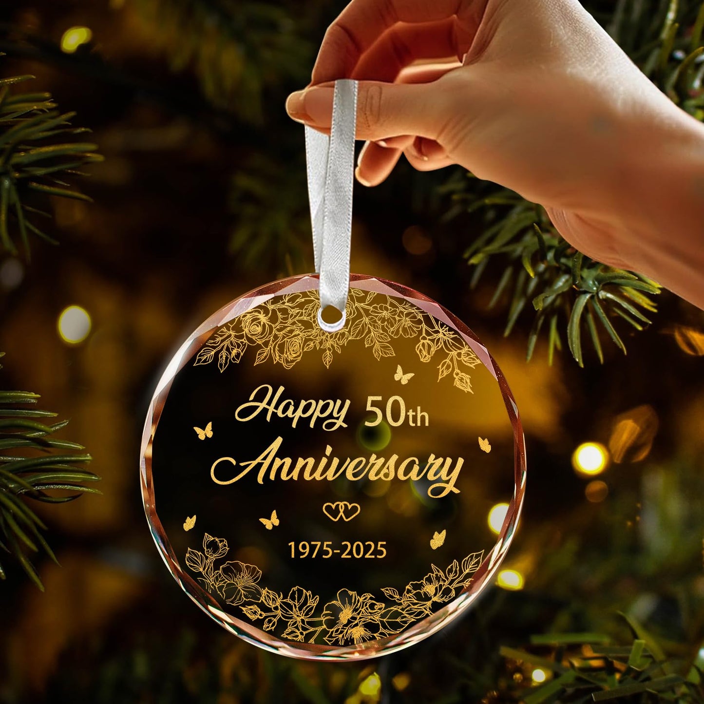 50th Wedding Anniversary Ornament, 50th Anniversary Wedding Gift, 50 Years As Mr. & Mrs. Gift for 50 Years Couple Husband Wife Married Parents Grandparents Friends 2025 - Glass Ornament 3"