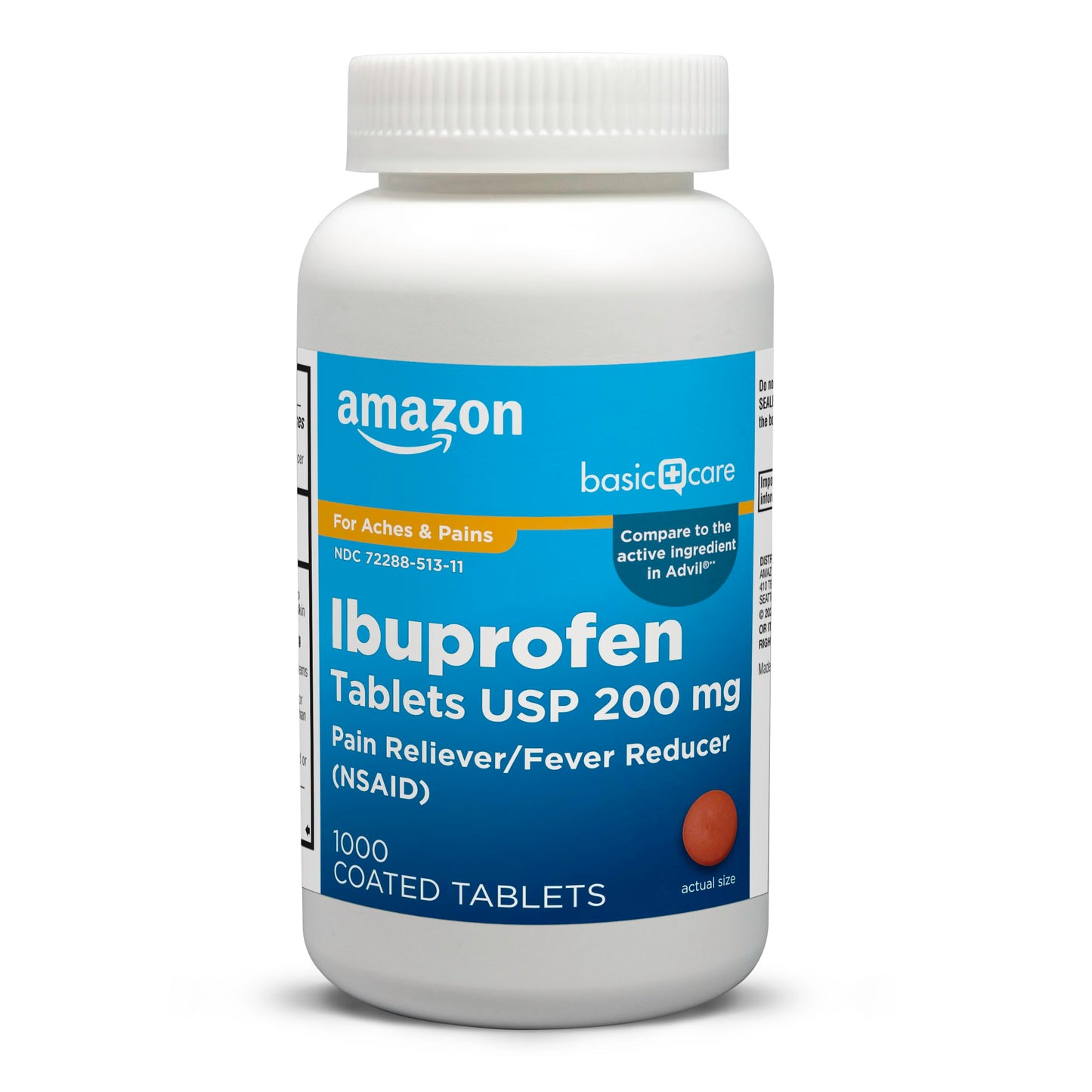 Amazon Basic Care Ibuprofen Tablets, Fever Reducer and Pain Relief from Body Aches, Headache, Arthritis and More, 1000 Count (Packaging may vary)