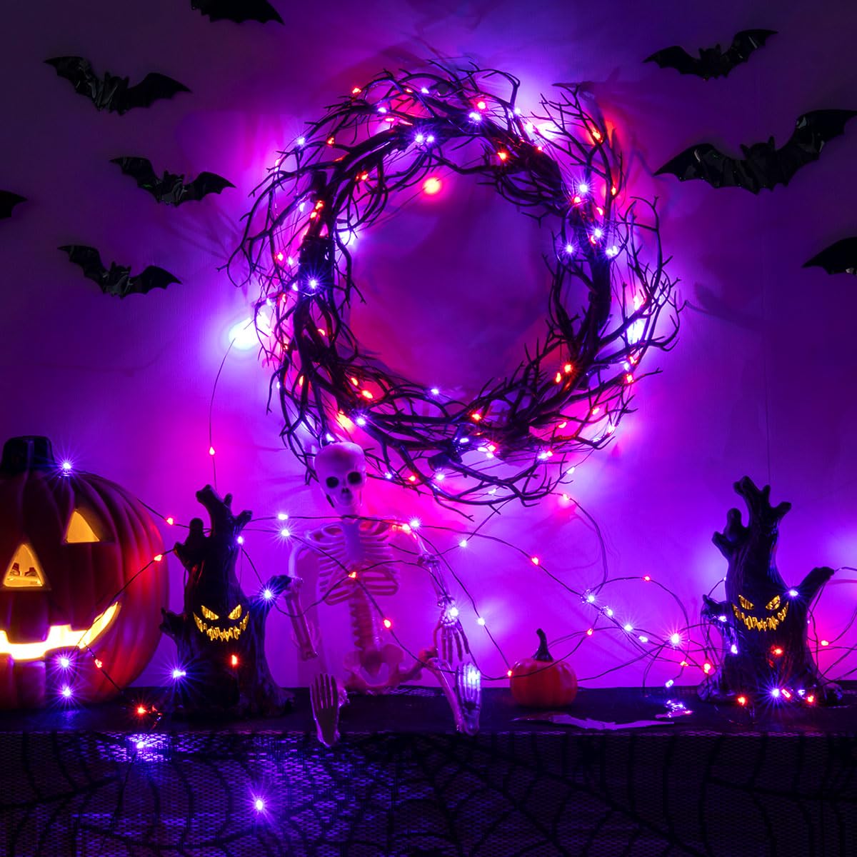 RESNICE Halloween Fairy Lights 100FT 300 LED Waterproof Plug in Purple and Orange LED String Lights with Remote 8 Modes for Indoor or Outdoor, Patio, Backyard,Garden