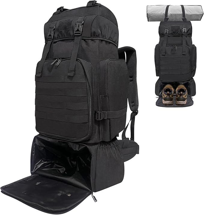 Lizbin Hiking Backpack, 80L Molle Military Tactical Rucksack, Camping Backpack with Shoe Compartment, Lightweight Rucksack...