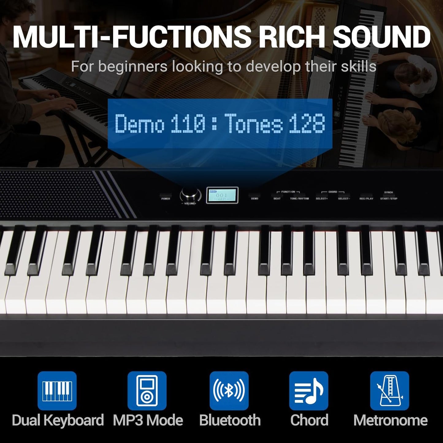 MOSEN Beginner Digital Piano 88 Keys Weighted, Portable Electric Piano Set with Full Size Keyboard, Triple Sustain Pedal, Stable Dual X Stand, USB-MIDI, Keyboard Stickers, for Beginners Adults