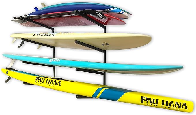 StoreYourBoard 4 Paddleboard Storage Rack, Adjustable Wall Mounted Indoor Garage Organizer, Standup Holds SUPs and Kayaks