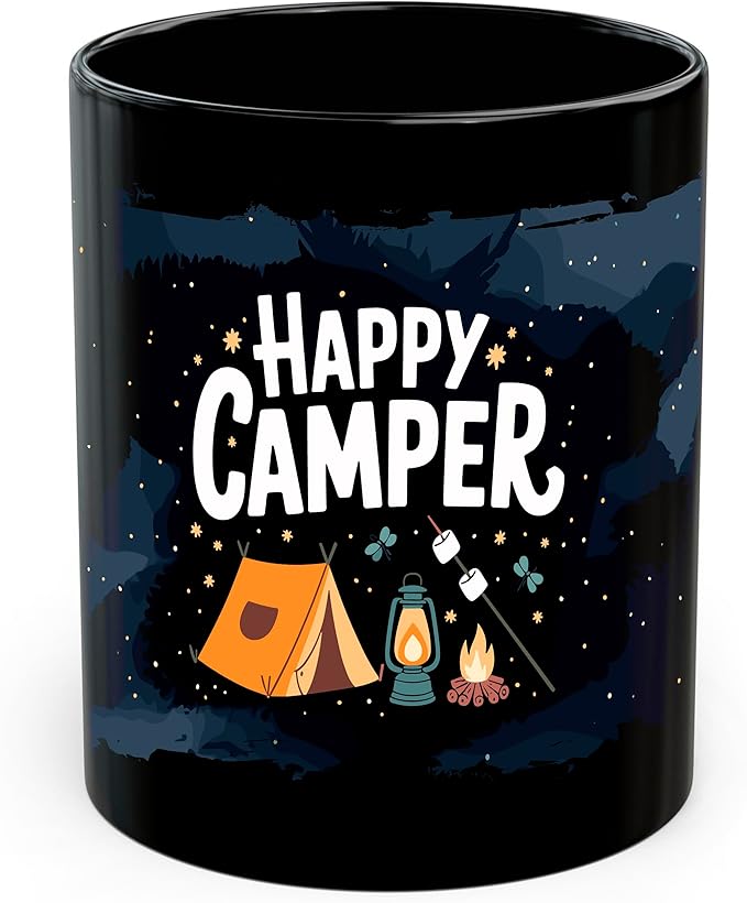 Happy Camper Ceramic Coffee Mug 11oz Outdoor Adventure Camping - Tea Coffee Mug with Comfortable Grip - Unique Fun Gift Cu...
