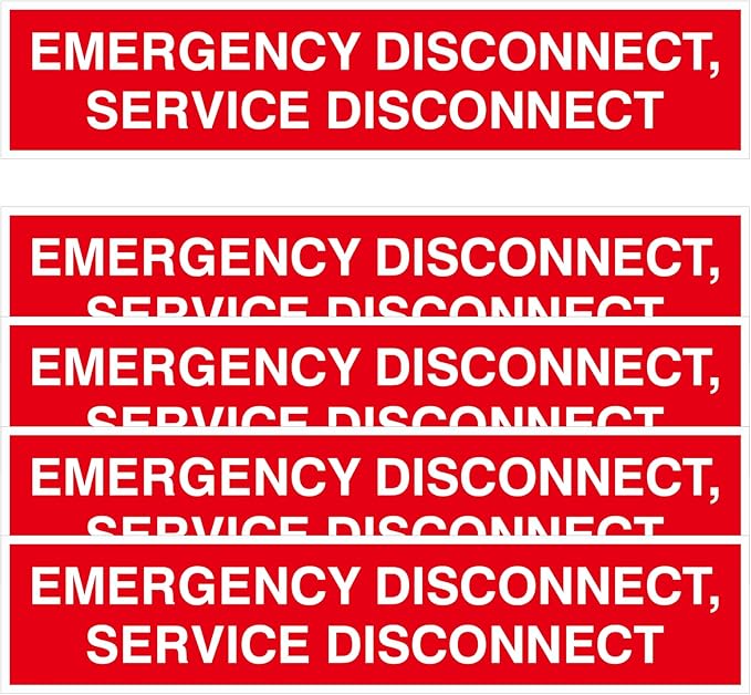 YooNotee 5 Pcs NEC Compliant Emergency Disconnect Sticker, 1-3/4 x 9 Inch Vinyl Emergency Service Shut off Sign Notice Dan...