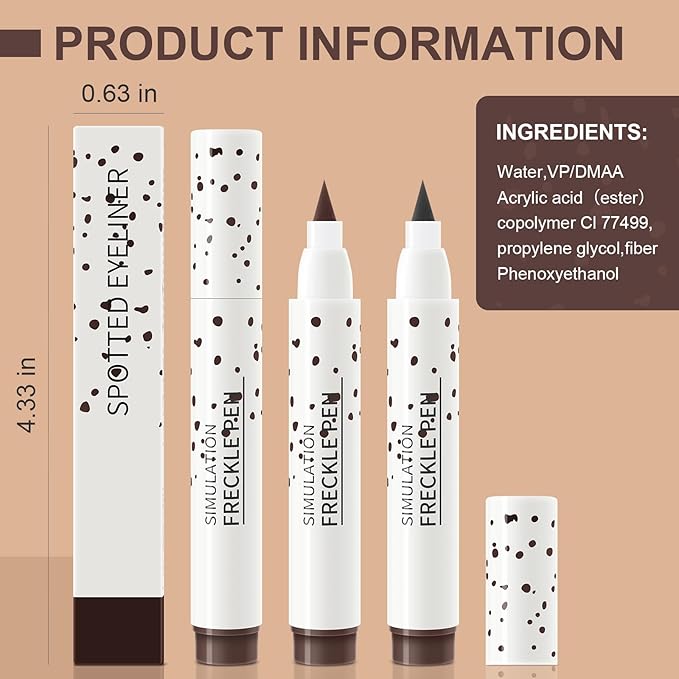 2 Pcs Freckle Pen Set, Natural Lifelike Faux Freckles Pen Waterproof, Long - Lasting and Quick Dry, Create Natural Sunkissed Skin Makeup for Beginners or Professional (Dark Brown+Light Brown)