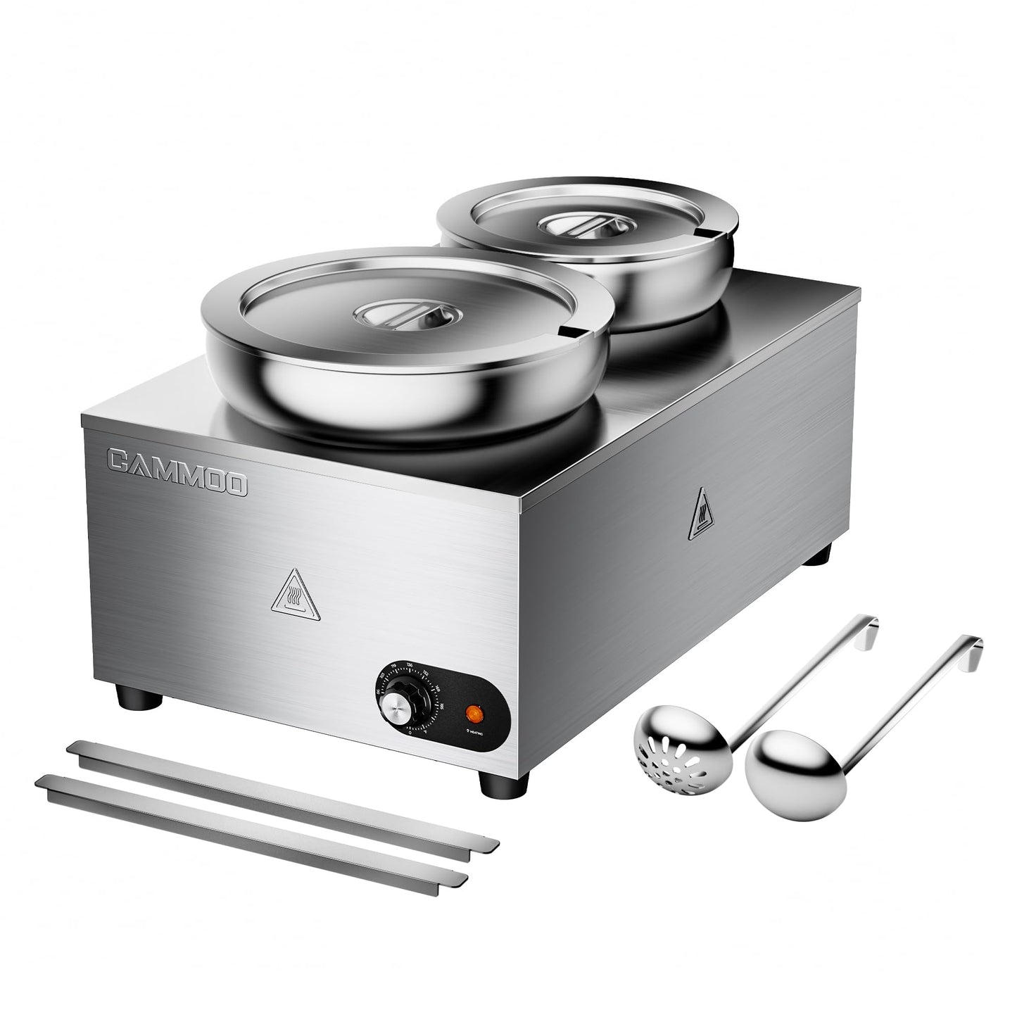 CAMMOO 20qt 2-in-1 Electric Soup Warmer and Steam Table Food Warmer, 1200W Stainless Steel Bain Marie Pot, 86~185°F Adjustable Temp, Commercial Soup Kettle for Catering Restaurant Buffet