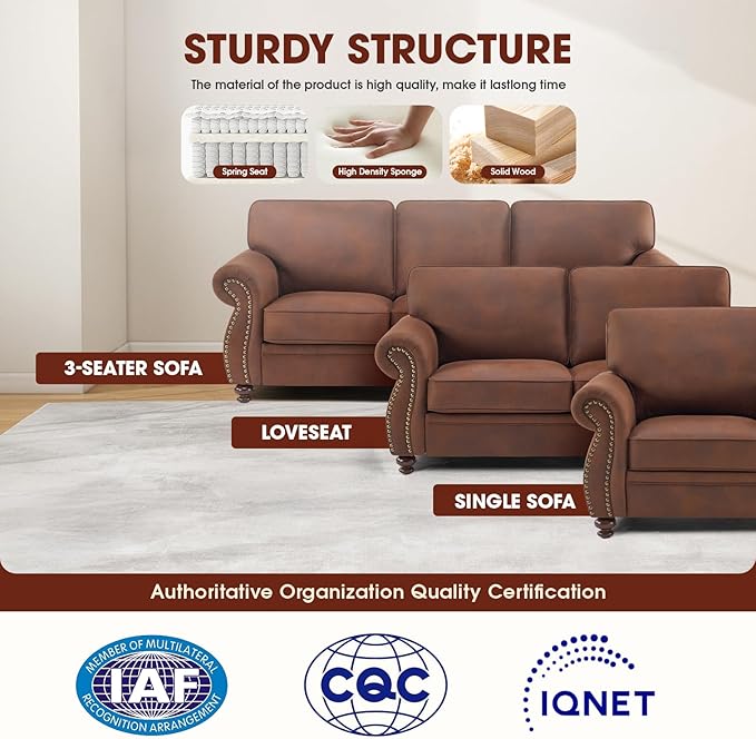 Couchus Living Room Furniture Sets,Sofa Sets and Couch Sets for Living Room,Mid-Century Vintage Sofa Couches with Rivet Design (Caramel, Single+Loveseat)