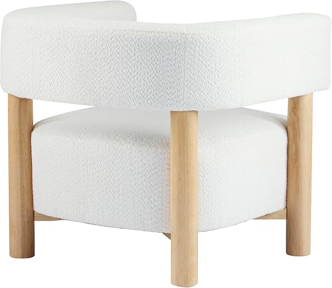 Christopher Knight Home Carly Low Profile Accent Chair, Round Backrest Side Chair, Living Room Armchair with Boucle Fabric Cushion, Comfy Reading Chair for Bedroom, Wooden Single Lounge Sofa, White