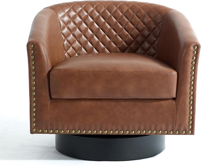 UIXE Faux Leather Swivel Accent Chair, Barrel Club Chair Modern Upholstered Armchair for Living Room, Comfy Single Sofa Bedroom Side Reading Seat - Brown