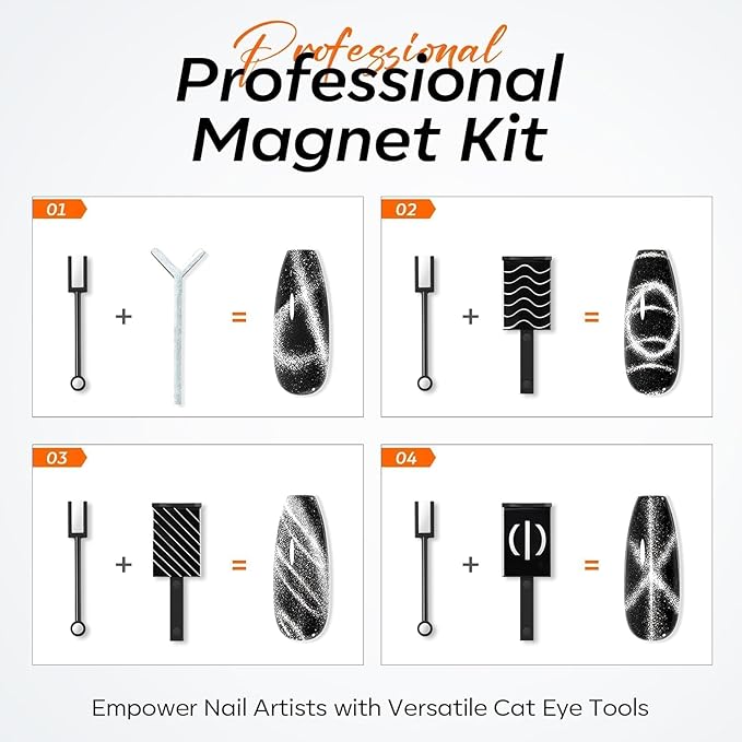 modelones Cat Eye Magnetic for Nails,15PCS Cat Eye Gel Nail Polish Magnet Tools Powerful Set Wand Magnet Winter Nail Polish Square Round Magnet Stick Diverse Glassy Cateye Effect