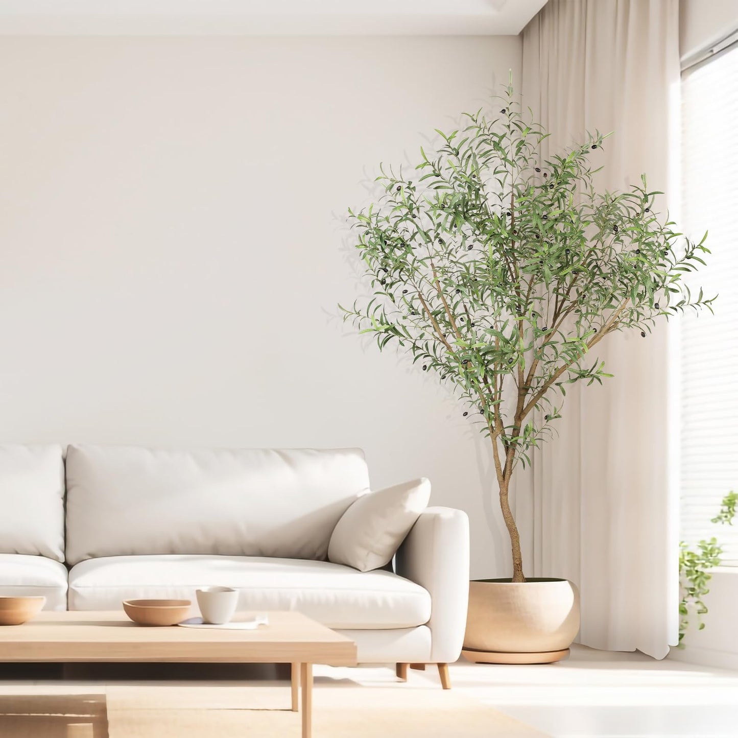 Realead Faux Olive Tree 7ft - Tall Olive Trees Artificial Indoor - Fake Potted Olive Silk Tree with Natural Olive Branches and Realistic Leaves - Artificial Olive Trees for Home Office Decor Indoor