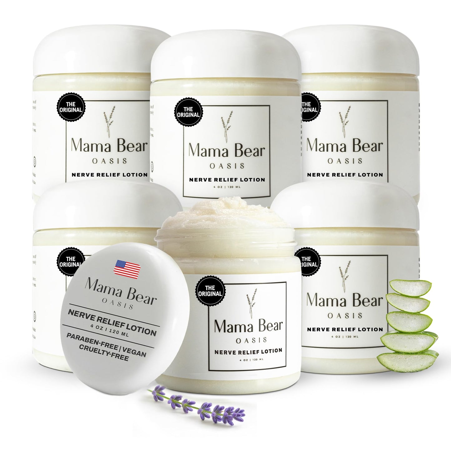 Mama Bear Oasis Lotion - Neuropathy Nerve Therapy & Relief Cream - Maximum Strength Relief Cream for Foot, Hands, Legs, Toes Includes Magnesium, Arnica, Vitamin B6, Aloe Vera, MSM (Pack of 6)