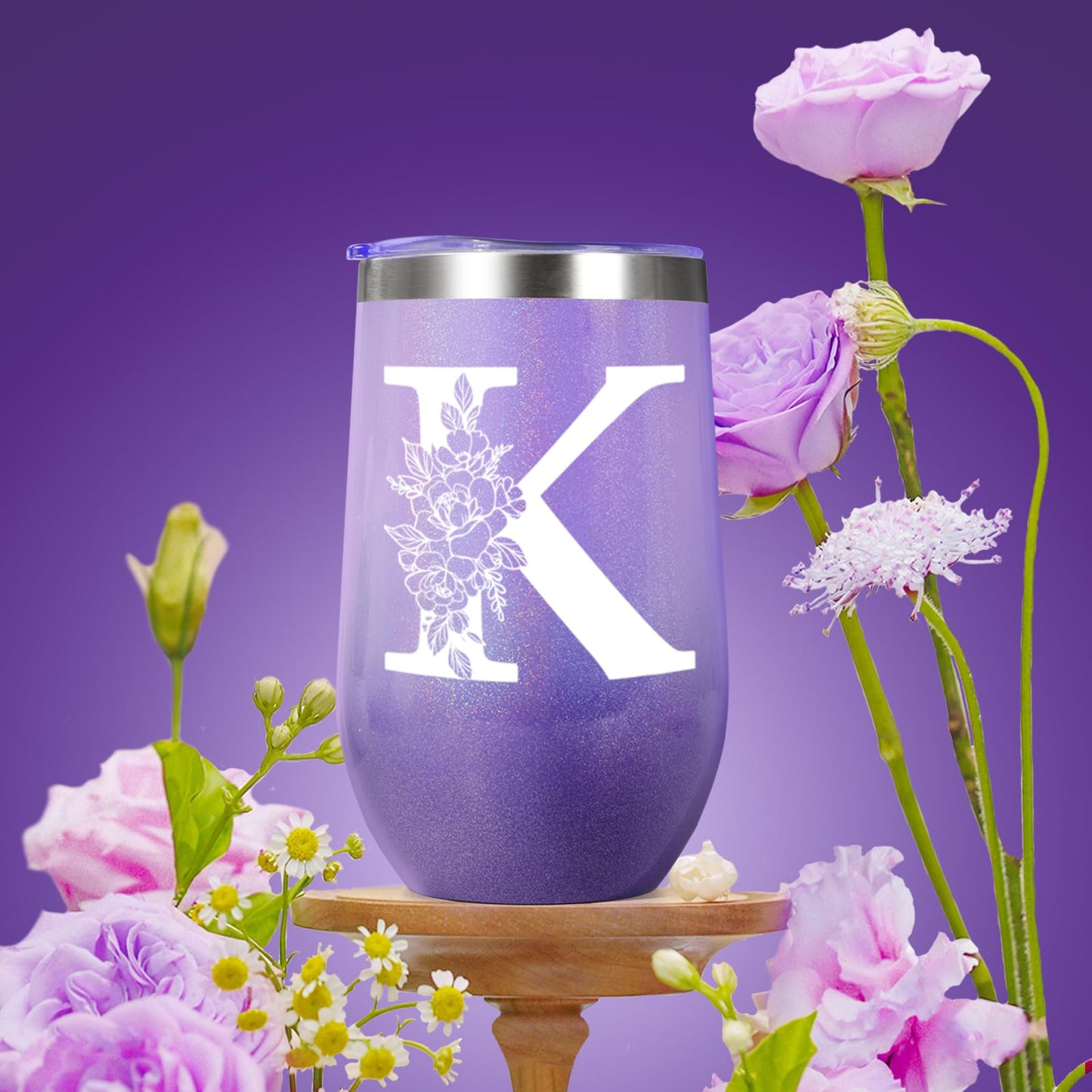Birthday Gifts for Women, Self Care Gifts for Women, Spa Gifts Basket for Women, 20oz Initial Tumbler w/Straw Lid, Personalized Monogrammed Gifts for Women Mom Her Best Friends Sister Wife, K