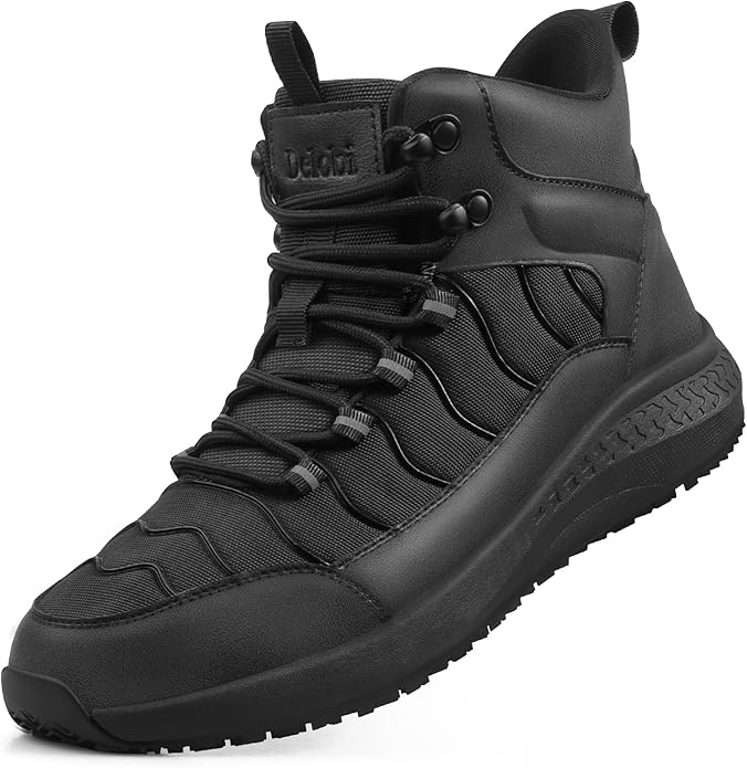 Delobi Men's Slip Resistant Waterproof Boots - Comfortable & Ankle Support Work Shoes for Restaurant, Casual, Hiking & Wor...