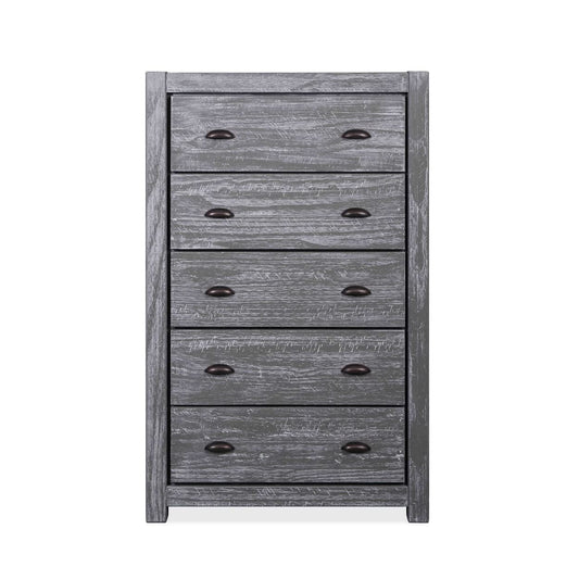Grain Wood Furniture Montauk 5-Drawer Chest, Solid Wood with a Rustic Grey Finish