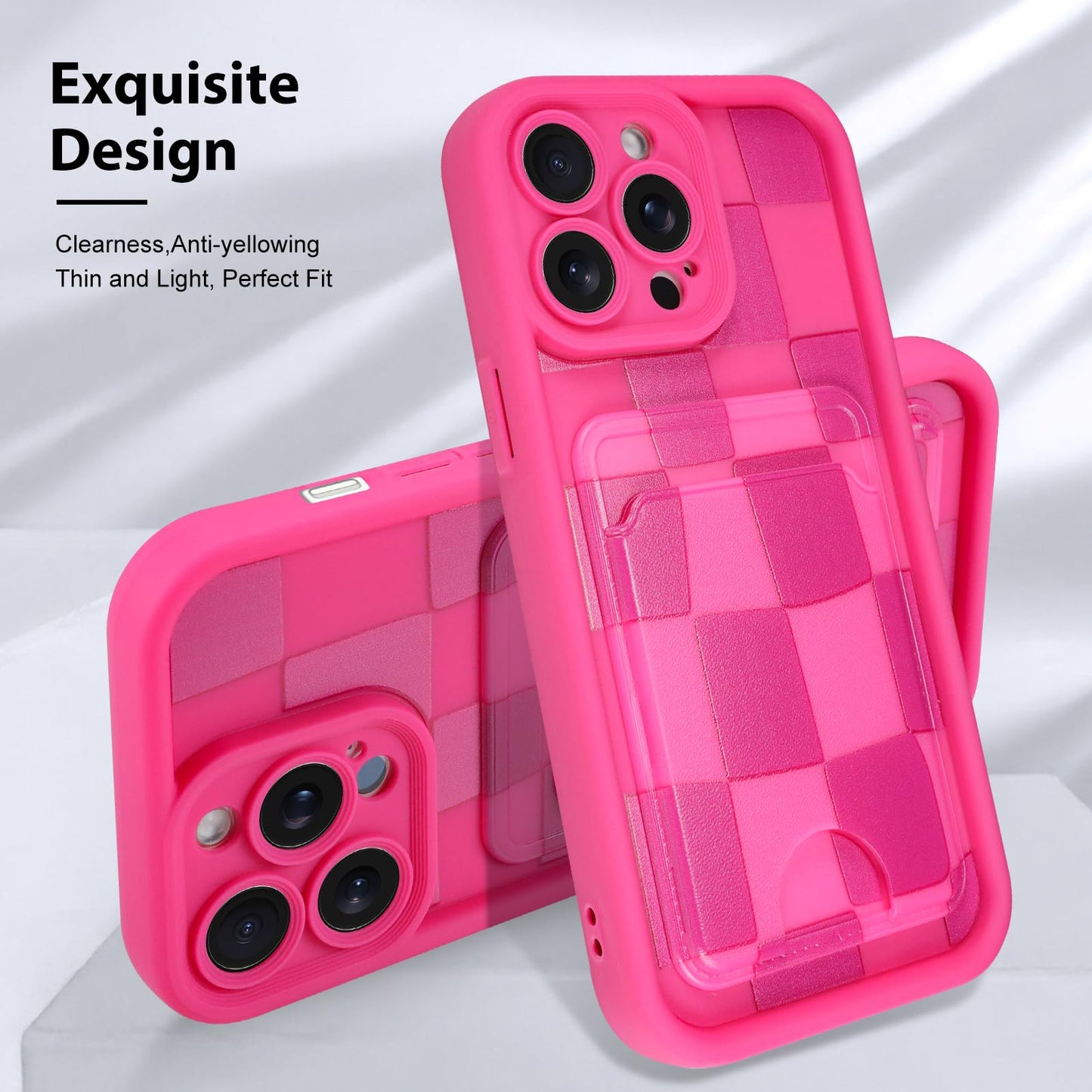 Kanghar Compatible With Iphone 14 Pro Max Case, Wallet Silicone Checkered Cute Pattern, Card Holder Camera Protection Soft Slim