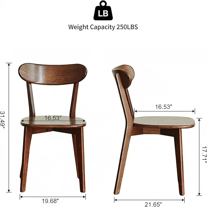 Grewood 100% Solid Oak Wood Dining Chairs,Mid Century Modern Dining Chairs with Rounded Backrest,Kitchen,Dining Room Chairs Set of 1/2/4 (4, Walnut Color)
