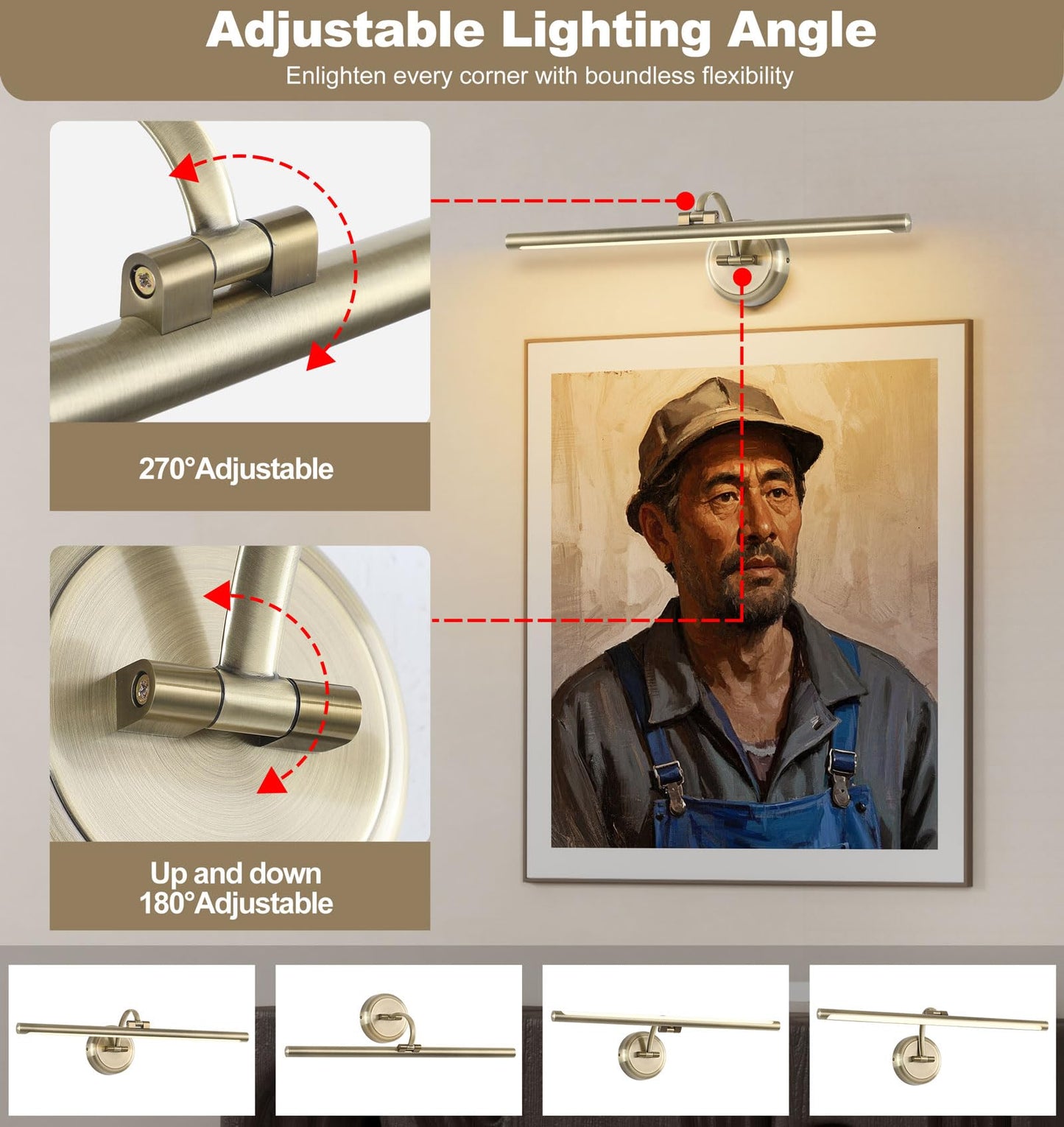 Tassuowell Hardwired Picture Light,24 Inch Dimmable Art Light for Paintings,14W,3000K Warm White,Antique Bronze Rotatable Picture Frame Lights for Wall Art,Gallery,Portrait,Dartboard,Mirror