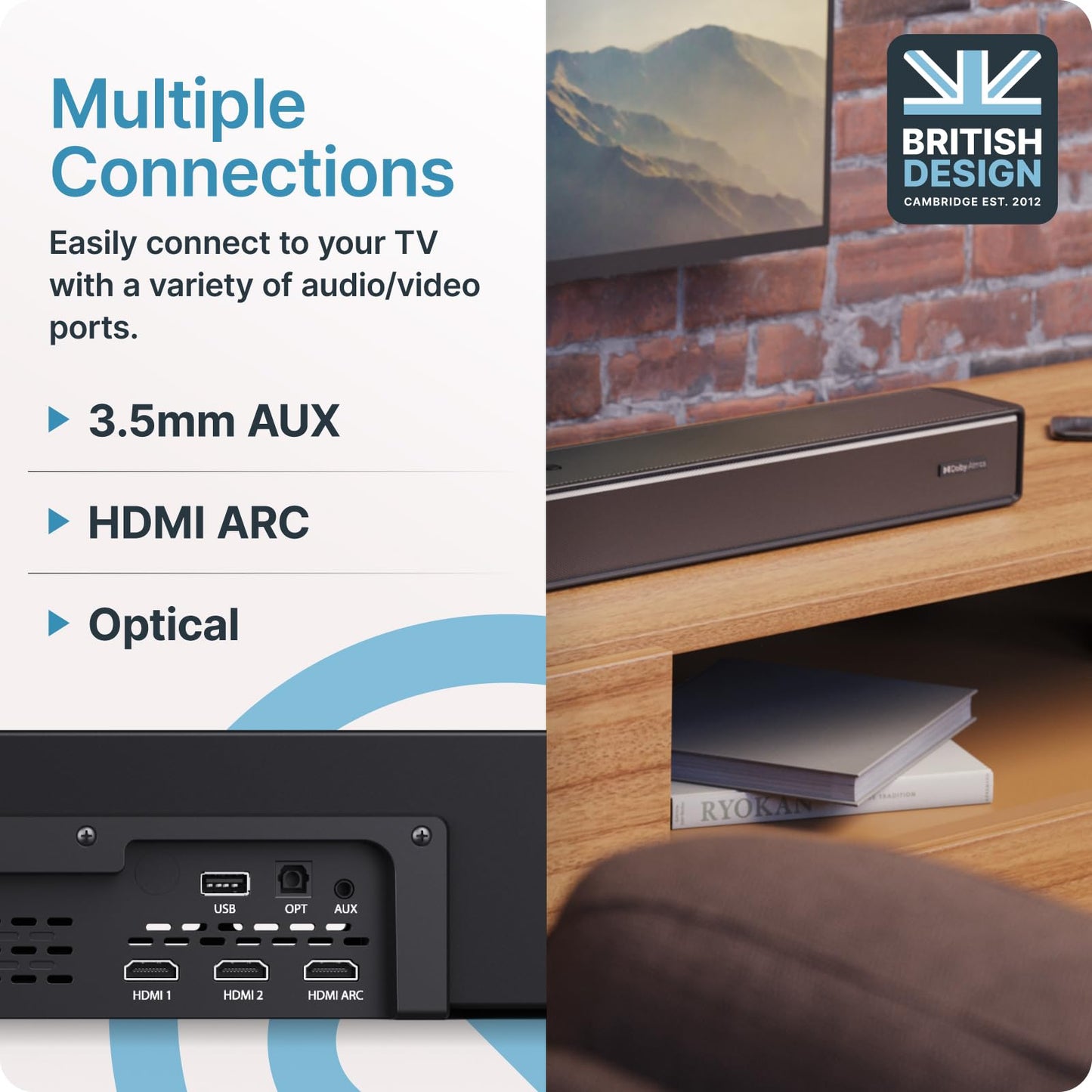 Majority Sierra Dolby Atmos Soundbar for TV with Bluetooth 5.0 | HDMI ARC, Optical, USB & AUX, 4K HDR Pass-Through | 4 EQ Modes | 120W RMS 2.0.2 Channel Wall Mount Sound Bar with Dual HDMI Inputs