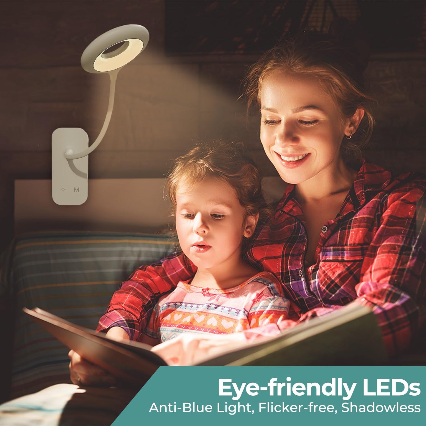 CUHIOY 2Pack Clip on Reading Light, 5 Colors 5 Brightness Bed Light for Headboard, Battery Rechargeable Flexible Arm Table Lamp with Clamp, Eye Protect LED Book Light at Night for Crafting（White）