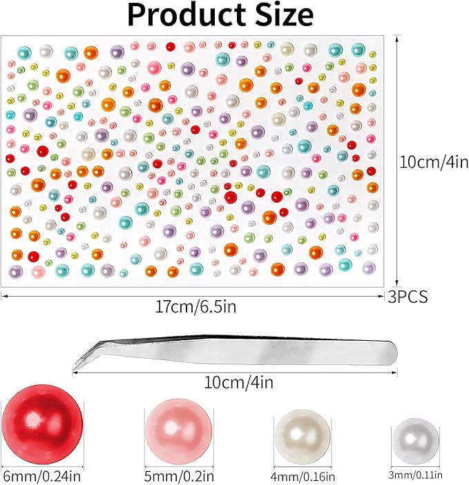 3/4/5/6MM Rhinestone Stickers for Crafts Clear Crystal Tweezers Decals Face Gems Pearls Color for Makeup Stick on Body Hair Nails Craft DIY Gems for Nails Makeup Decor 975PCS