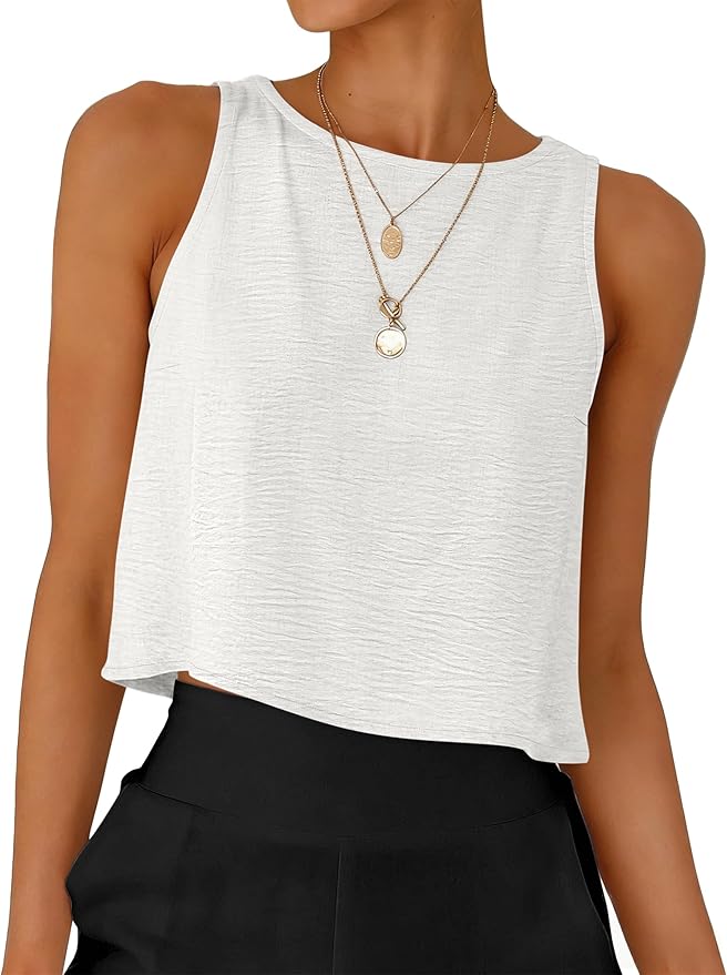 ANRABESS Women Crop Tank Tops High Neck Sleeveless Linen Shirts 2026 Summer Outfits Casual Blouse Beach Vacation Clothes