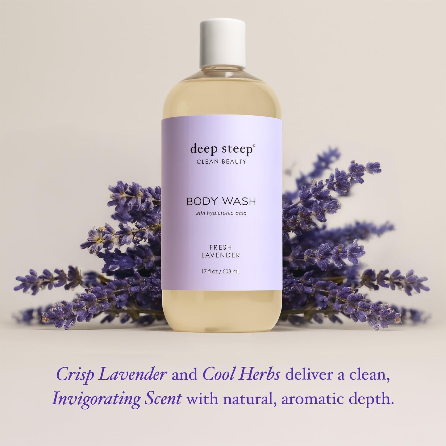 Deep Steep Body Wash, Fresh Lavender, 17 oz - Hydrating Shower Gel with Hyaluronic Acid, Shea Butter, Aloe Vera & Argan Oil - Ve