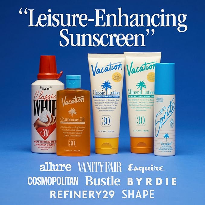 Vacation Classic Sunscreen Lotion SPF 50, Water-Resistant, Lightweight, Transparent on All Skin Tones, Dermatologist-Tested, Vegan, Travel Size, 3.4 Fl. Oz. (Value Pack of 3)