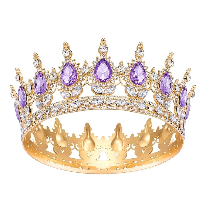 Queenship Crown for Women, Crystal Queen Crown for Birthday Costume Party Celebration (C#-Purple)