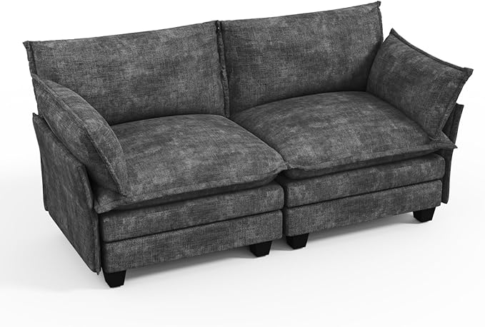 KKL Modular Sectional Sofa, Loveseat 2 Seater Cloud Couch, Chenille Modern Sectional Couches for Living Room, Apartment Grey