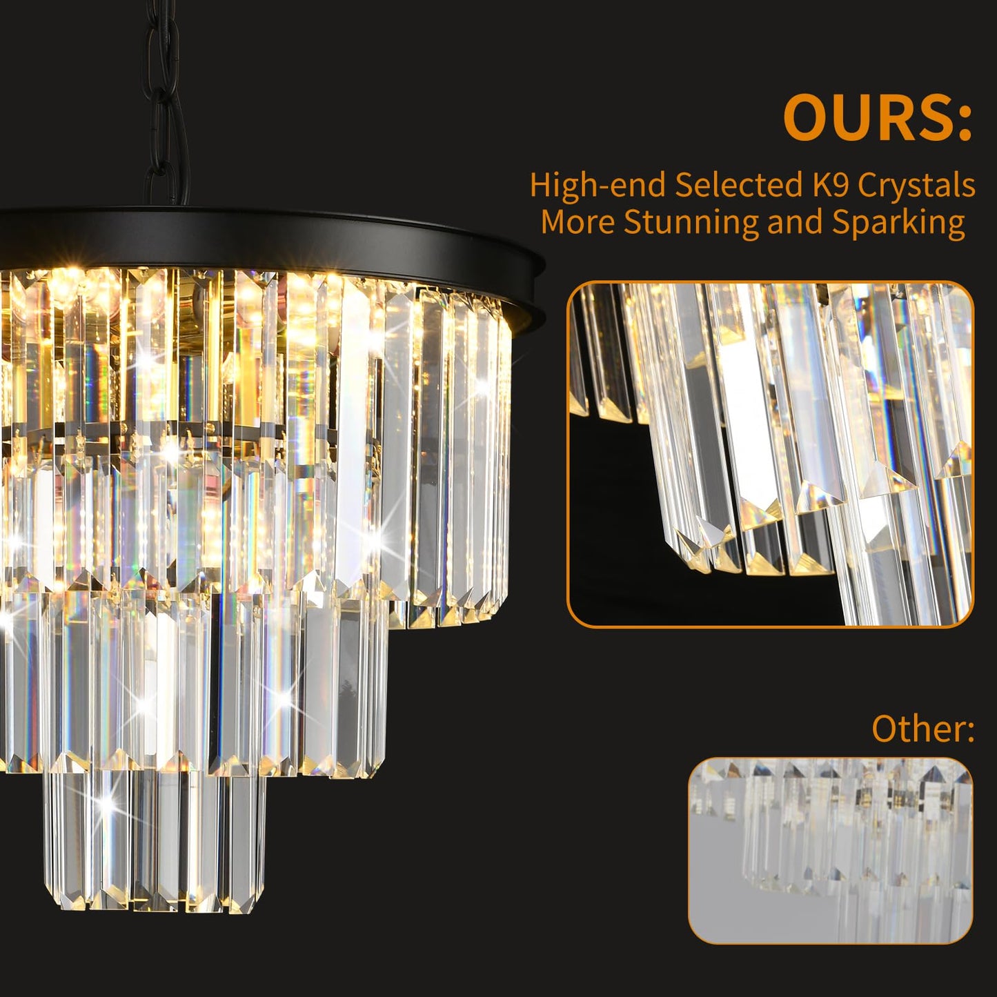 AKDXIRUN Modern Black Crystal Chandelier 3-Tier Round Chandeliers Pendant Ceiling Light Fixture Flush Mount for Dining Room Living Room Bedroom Foyer Hallway Entryway W16