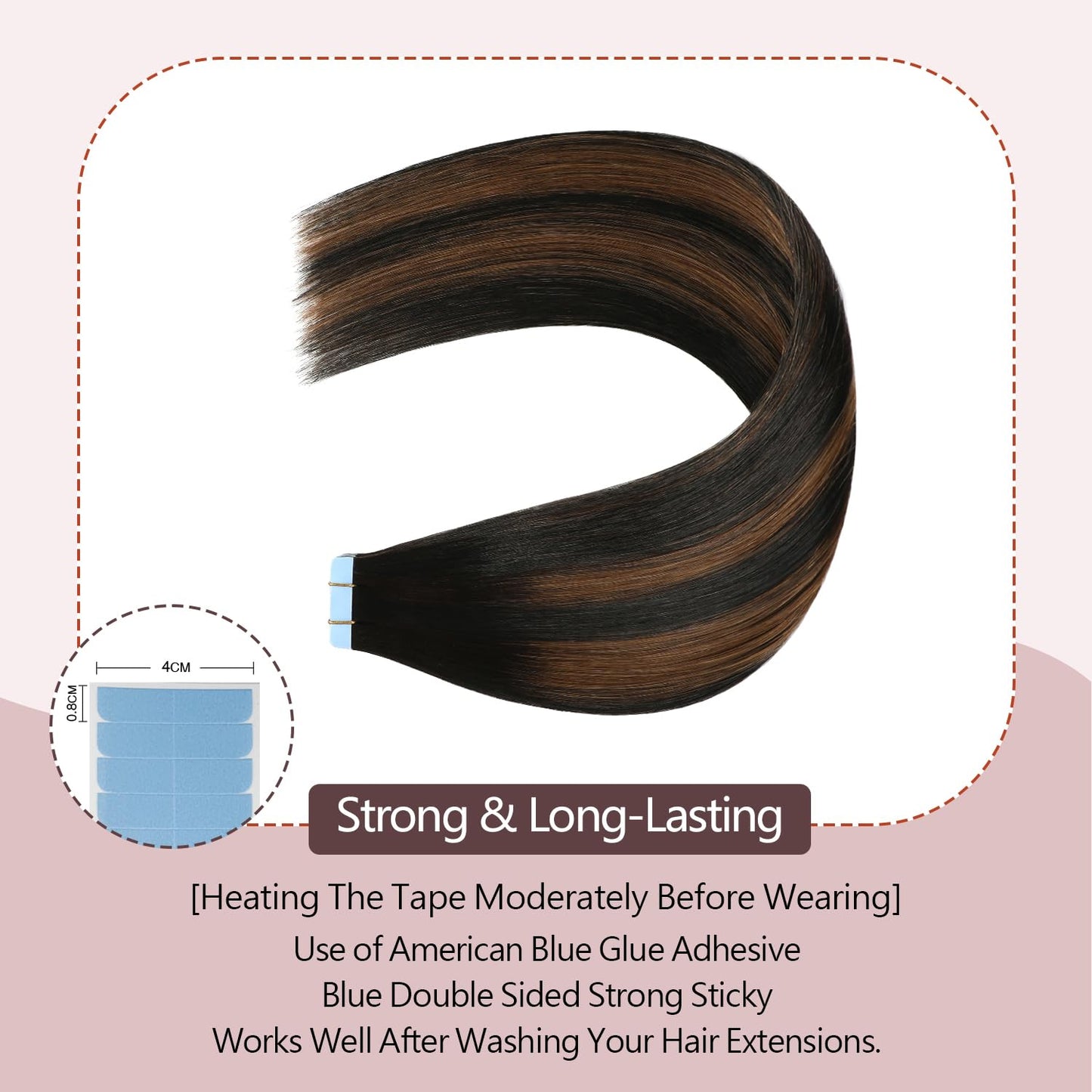 Sunya Tape in Hair Extensions Human Hair Balayage Natural Black to Chestnut Brown 12 Inch 40g/pack 20pcs Straight Seamless Skin