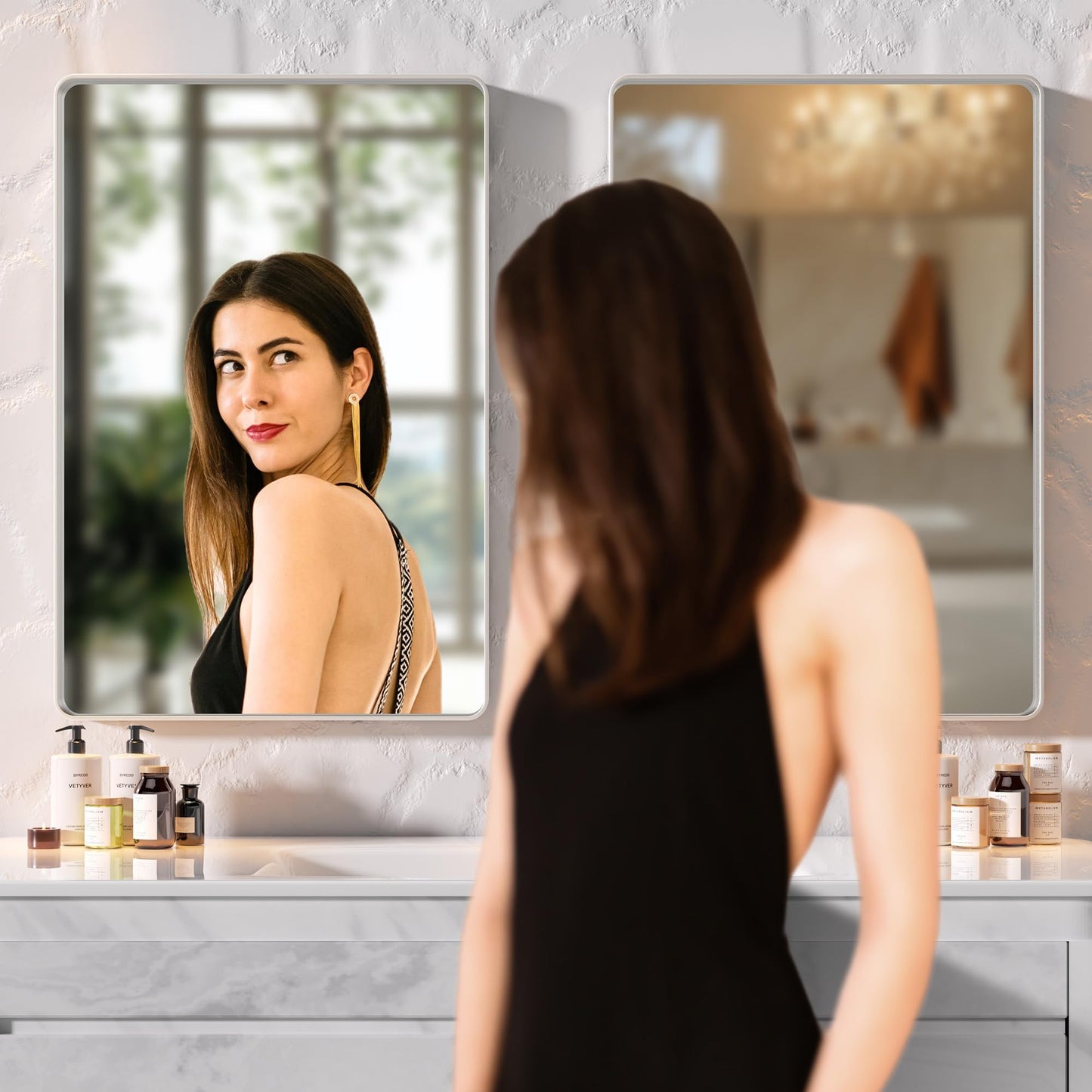 Hasipu 2 Pack 24x36 Inch Bathroom Mirror for Wall, Large Black Metal Frame Vanity Mirrors with Rounded Corners, Tempered Glass for Double Sink, Modern Farmhouse Decor