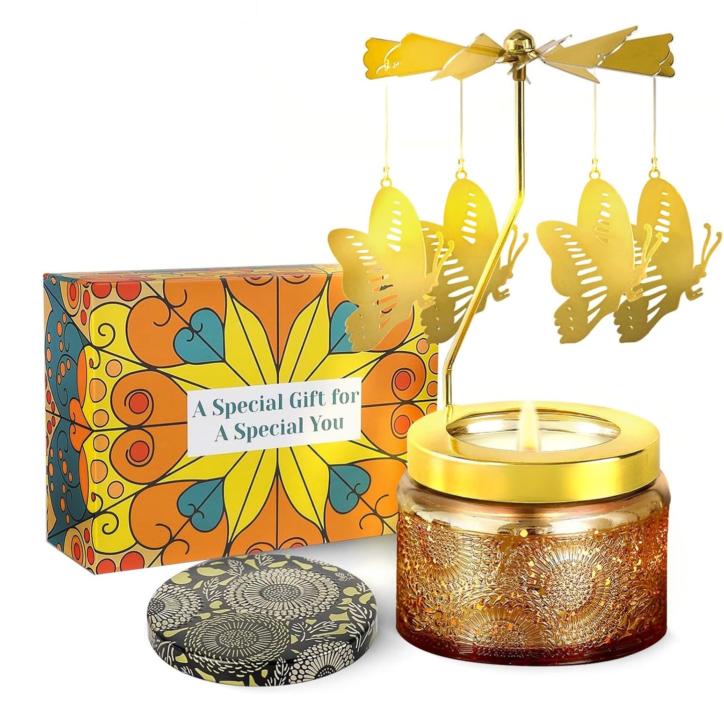 Birthday Gifts for Women, Mom, Wife, Girlfriend, Sister, Her, Female Friends, Gift for Women Birthday Unique, Mothers Day Gift, Anniversary Rotating Candles Gifts for Woman (Butterfly)