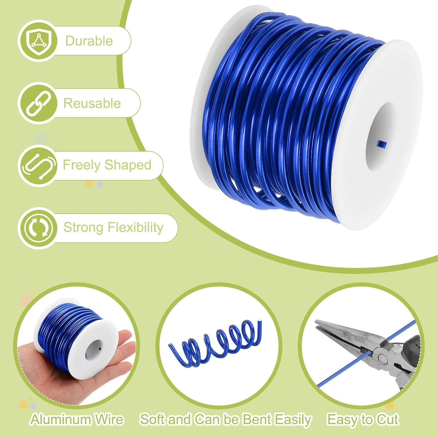 MECCANIXITY 9 Gauge Anodized Aluminum Craft Wire Bendable Bonsai Training Wire 56 Feet 3mm for Sculpting Crafts Wreath Floral Beading Jewelry Making, Dark Blue