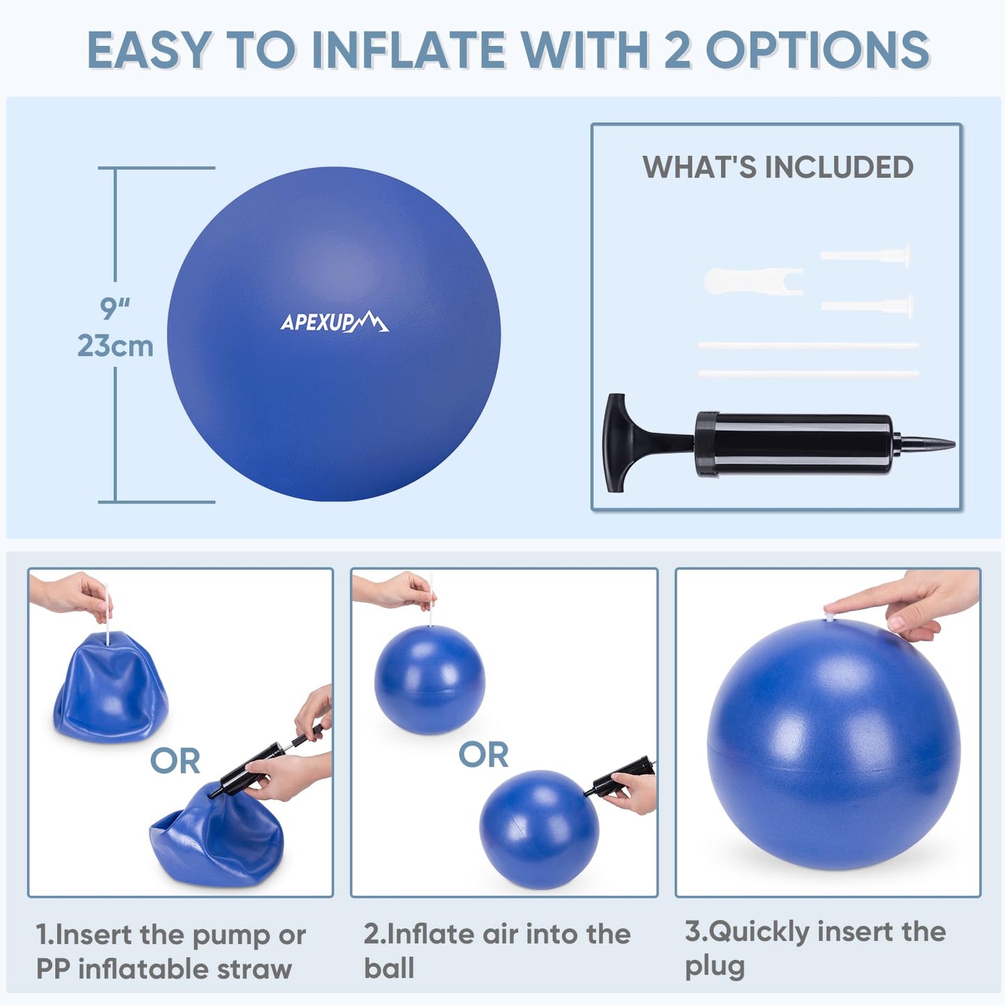 APEXUP Yoga Ball Exercise Ball, Heavy Duty Pilates Ball for Fitness, Balance, Core Workout, Physical Therapy (XXS (9") 23cm, Indigo)