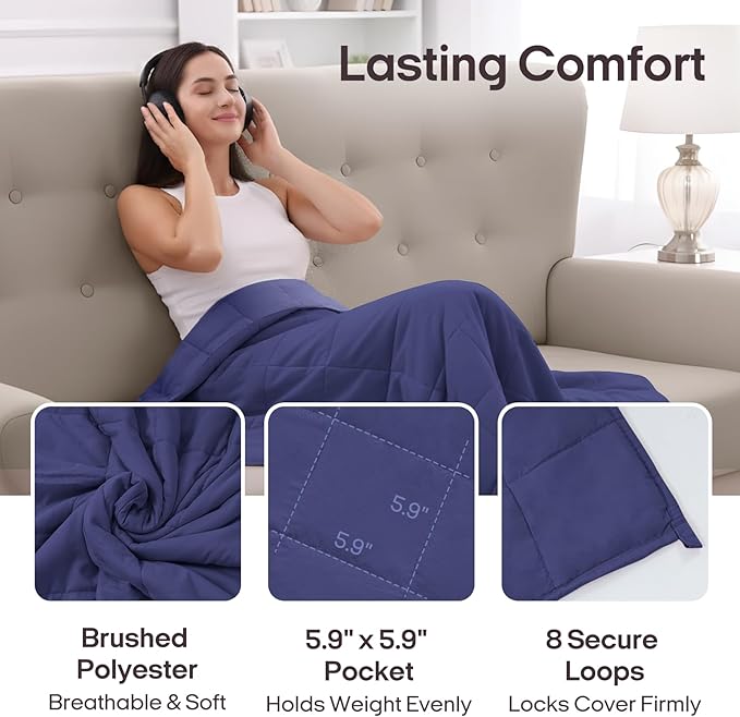 ZonLi Weighted Blanket for Adults(80"x87", 20lbs,Dusk Blue) King Size High Breathability Cooling Heavy Blanket, Soft Material with Premium Glass Beads,All-Season.