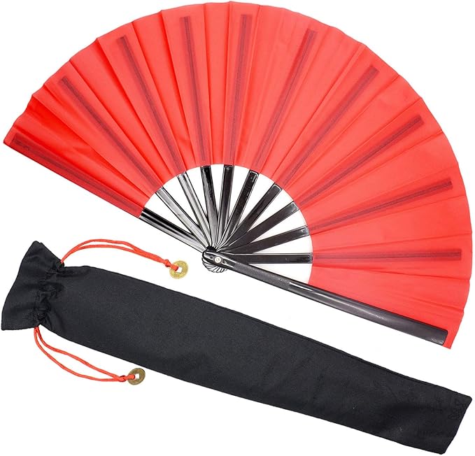 Zolee Large Rave Folding Hand Fan for Men/Women - Chinese Japanese Solid Kung Fu Tai Chi Handheld Fan with Fabric Case - f...