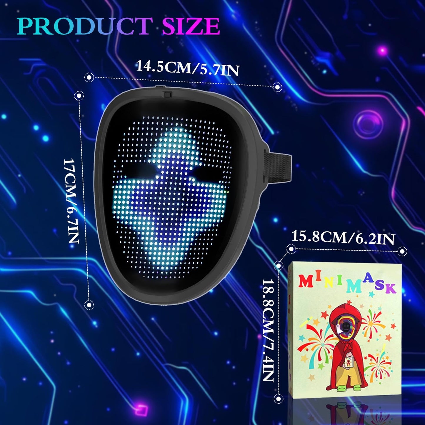 mofyshine Kid LED Mask with Gesture Sensing, Light Up Mask 70 Patterns Cool Shining Masks for Halloween Masquerade Party, Ideal Christmas Birthday Gift for Boys Girls